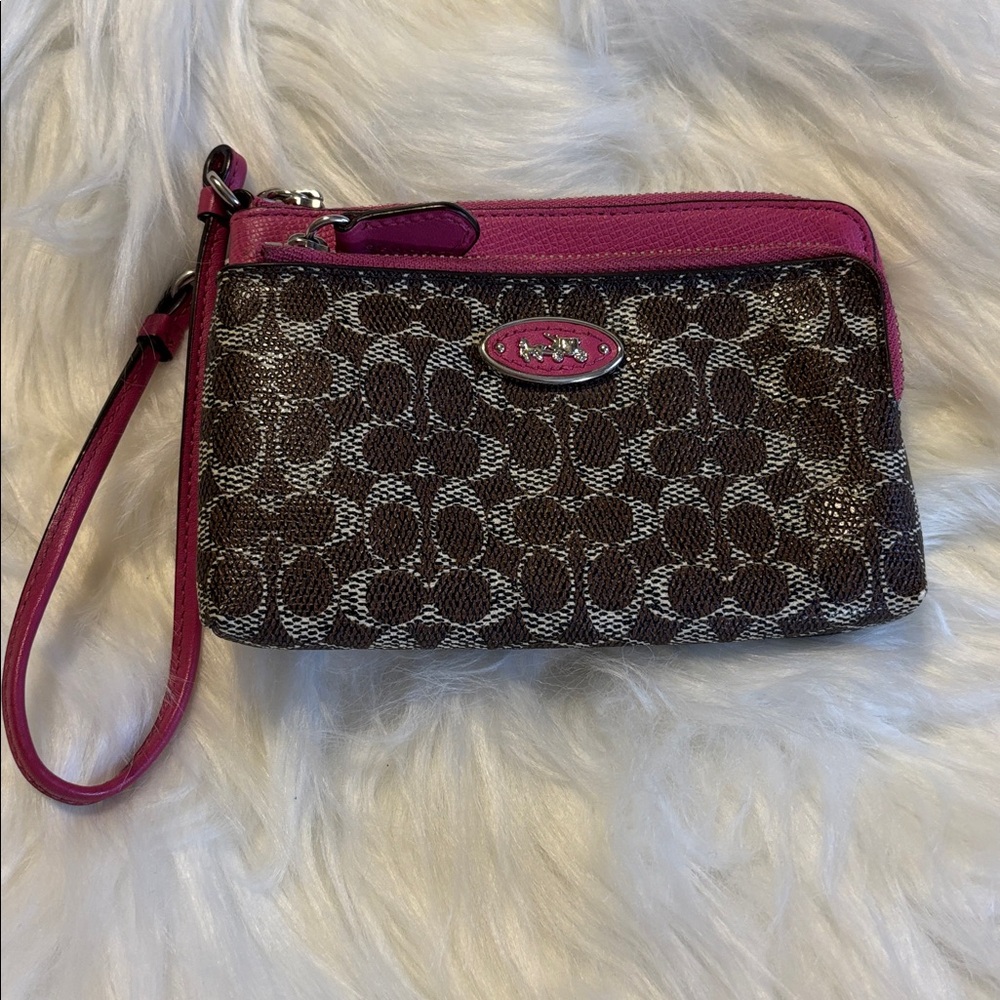 Coach Pink and Brown Wristlet